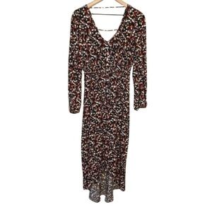 Women's M Lola Grace High Low Floral Dress Smocked Waist Black Red White